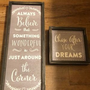 Two wooden decor signs